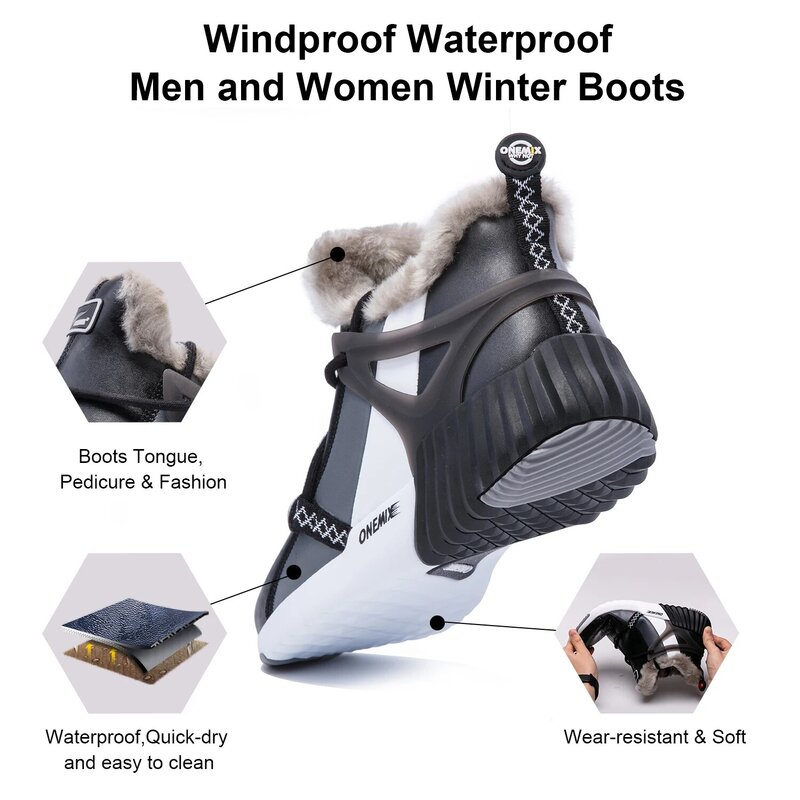 ONEMIX Sepatu Bot Salju Musim Dingin 2023 untuk Pria Sneakers Luar Ruangan Tinggi Tahan Air Bulu Hangat Pria Sepatu Hiking Trekking Berjalan Kaki