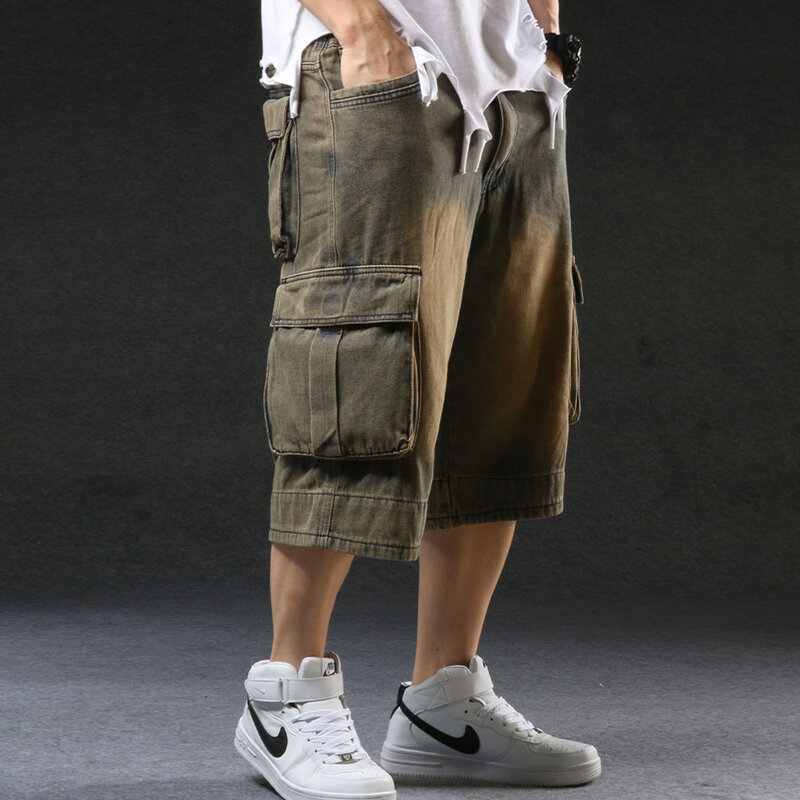 Holyrising-pantalones cortos de mezclilla para hombre, Vaqueros holgados con múltiples bolsillos, talla grande, 40, 42, 44, 46, NZ118