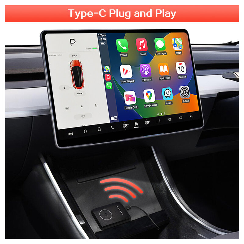 ROAD TOP adaptador inalámbrico CarPlay para Tesla Model 3 Model Y Model S X Apple Car Play, conexión automática para iPhone Waze