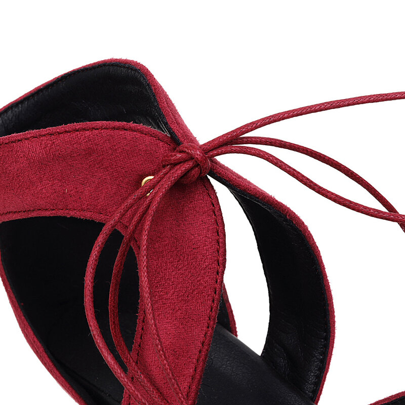 Пикантные сандалии-гладиаторы красного и черного цвета женская обувь летние женские модельные туфли-лодочки на высоком каблуке 10 см со шну...