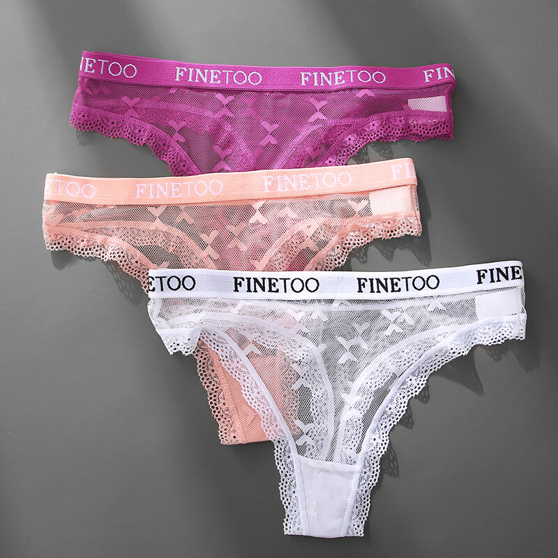 FINETOO – culotte Sexy en dentelle pour femmes, sous-vêtements féminins taille basse, confortables, Lingerie respirante, 3 pièces/ensemble