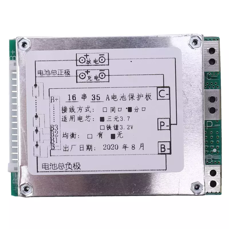 16S 60V 35A Li-Ion Lithium 18650 Battery BMS PCB Protection Board with UPS Energy Inverter