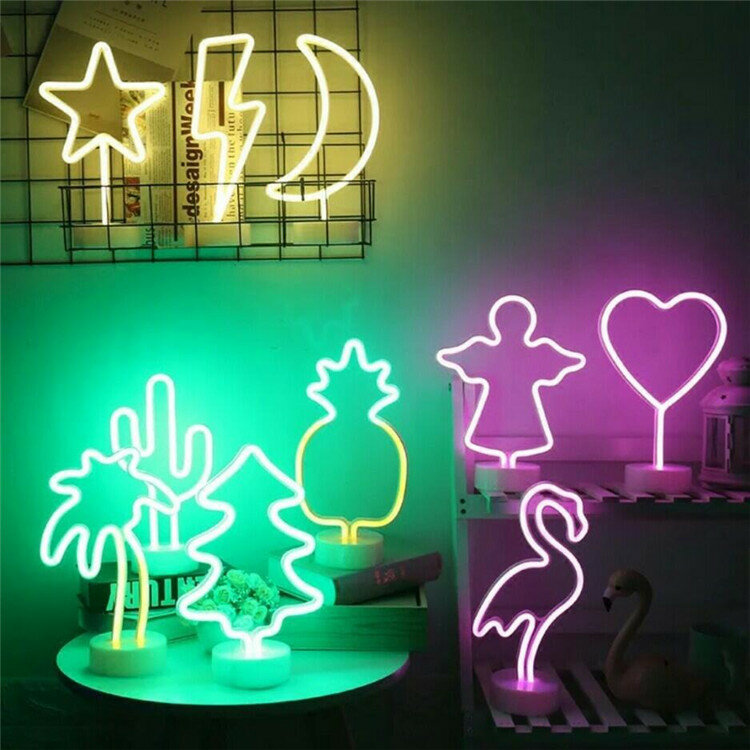 Flamingo Cactus Neon Sign Light USB 12V Rainbow Led Bulb Home Bedroom Closet Cabinet Study Bedside Table Night Lamp