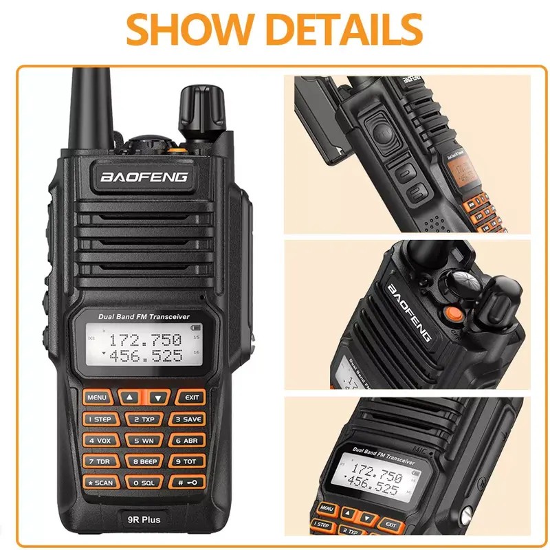 Baofeng-walkie-talkies piezas PLUS, Radio CB Ham portátil de 10W, resistente al agua, VHF, UHF, Radio de 2 vías, uv9r plus, caza, 10KM, 2 UV-9R