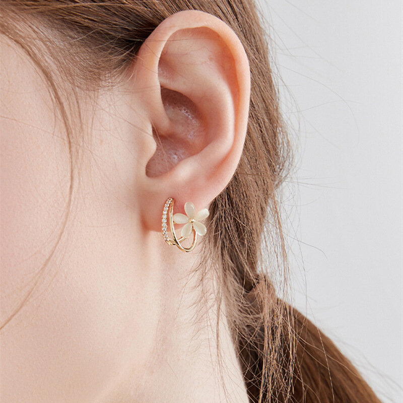 MODOMA 2022 Neue Opal Blume Design Trendy Piercing Ohrringe Für Frauen Luxus Hochzeit Schmuck Korean Fashion Gold Farbe Ohrring