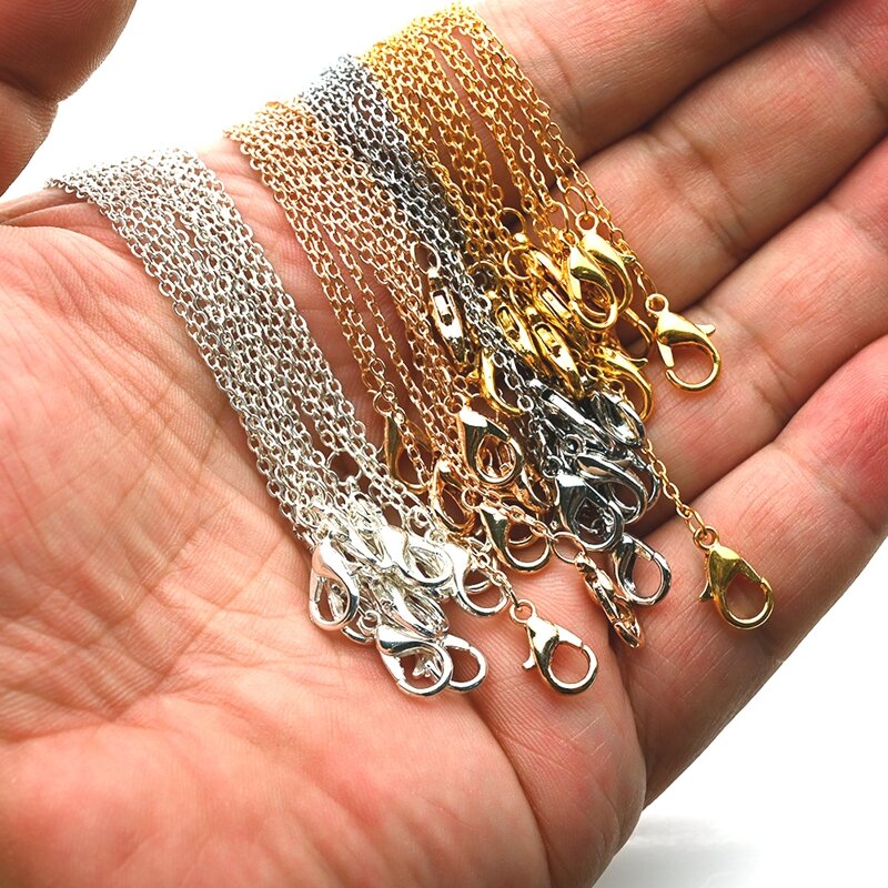 Cadenas de collar con cierres de langosta para joyería, accesorios para hacer joyería DIy, suministros, 40cm, 12 unids/lote