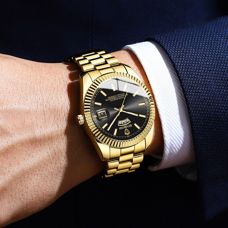 Fashion Men's Watches Rhombus Mirror Original Quartz Watch for Man Waterproof Luminous Stainless Steel Wristwatch Male Date Week