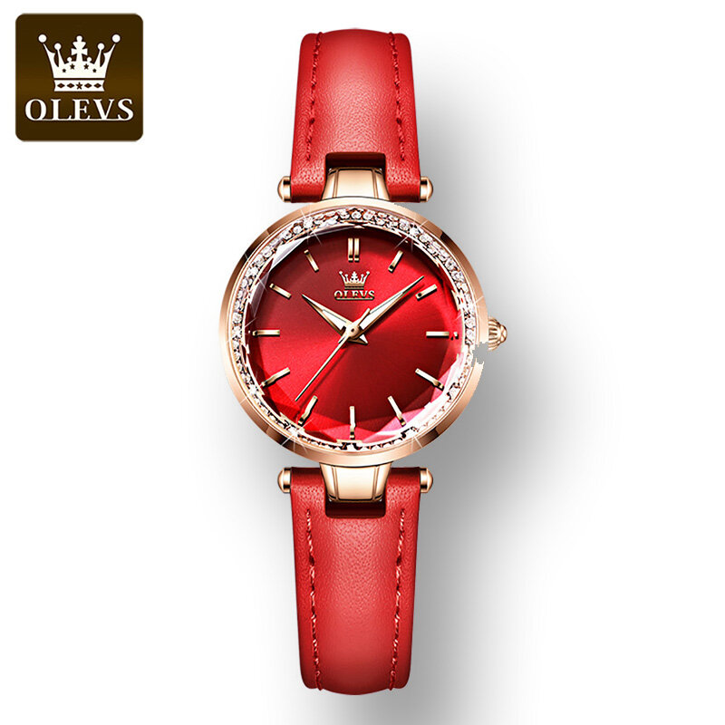 OLEVS คุณภาพสูงแฟชั่นผู้หญิงนาฬิกาข้อมือควอตซ์กันน้ำ Corium สายนาฬิกาผู้หญิง