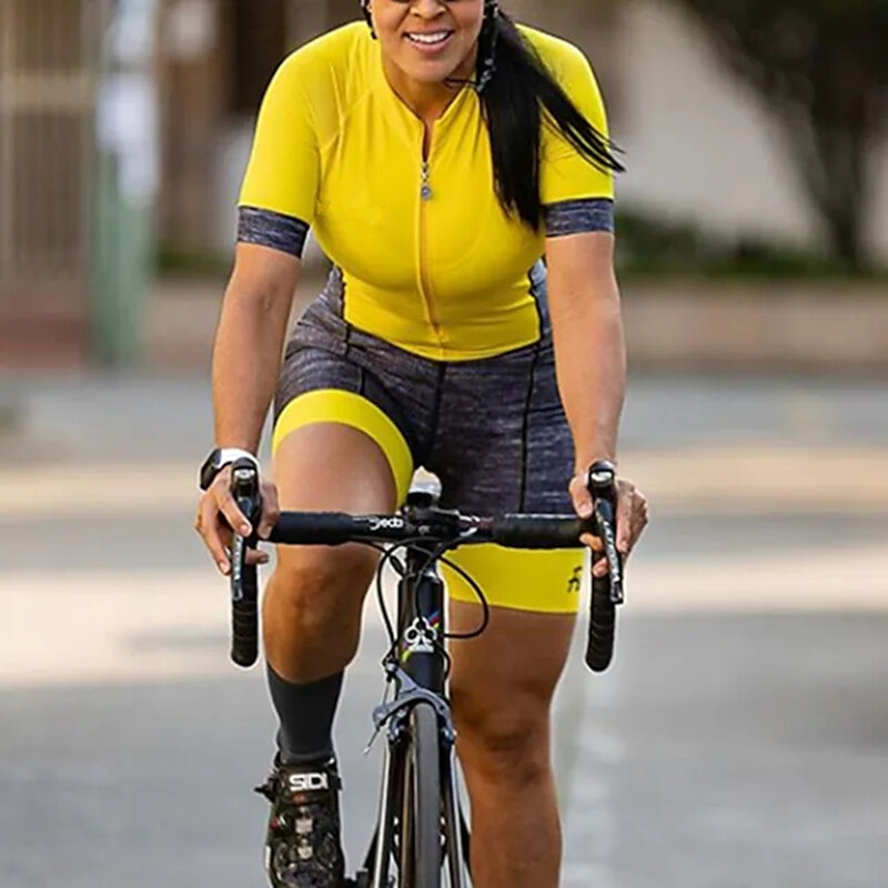 Jersey Wanita Populer Pakaian Bersepeda Siam Triathlon Musim Panas dengan Lengan Pendek Cepat Kering Pakaian Bersepeda Gabungan Kedap Udara