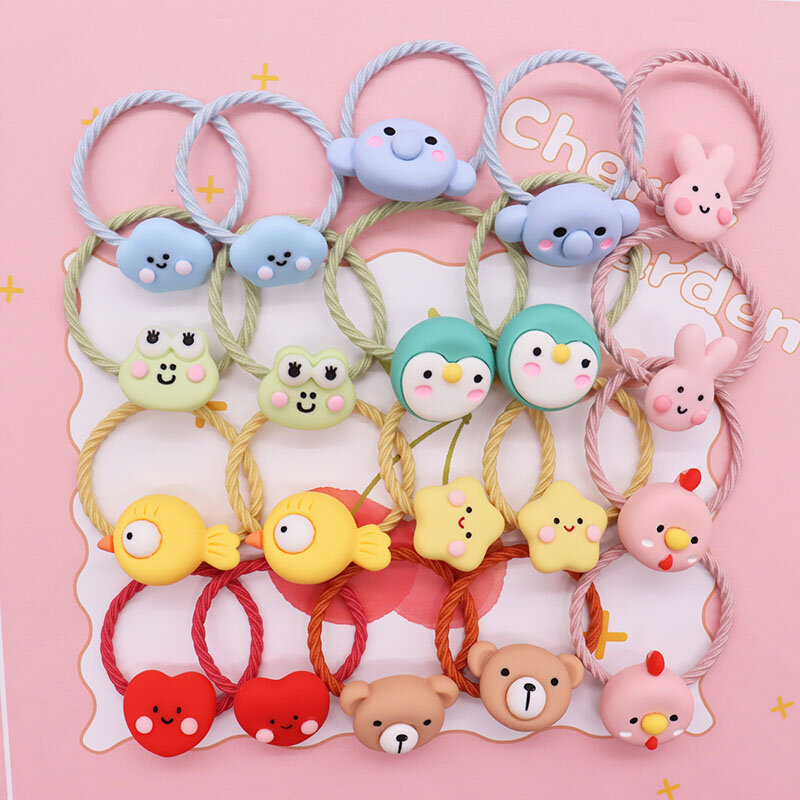 20Pcs Bear Frog Penguin Rabbit Chick Hair Accessories Rubber Band Hairbands Scrunchies Elastic Kids Headband Decorations Gift