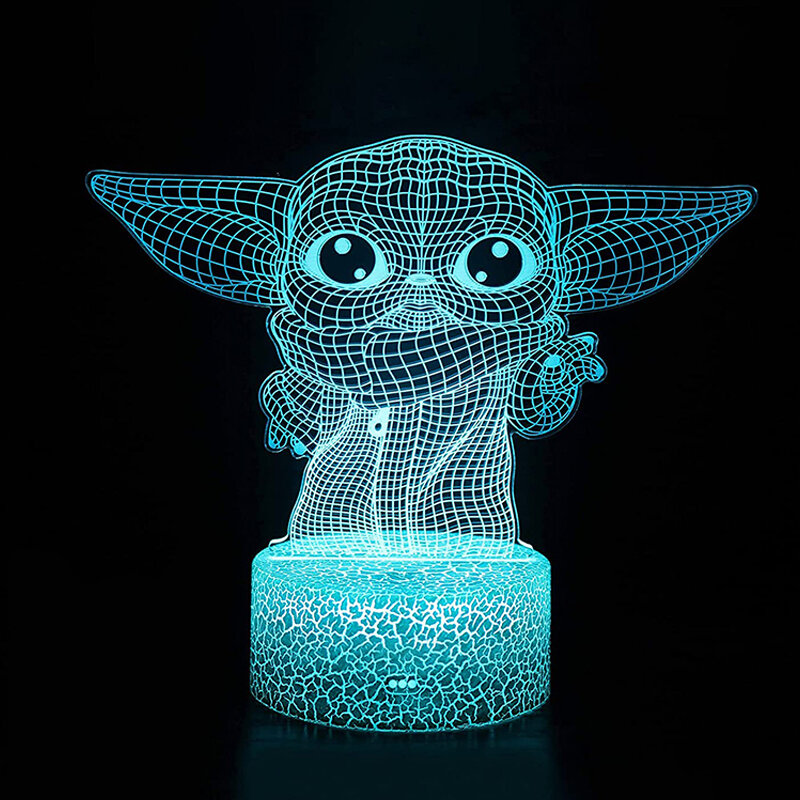 아기 침실 애니메이션 Mandalorian Yoda 아기 3D LED 야간 조명 스타 워즈 Grogu 7 색 야간 조명 책상 램프 홈 인테리어 크리스마스 선물