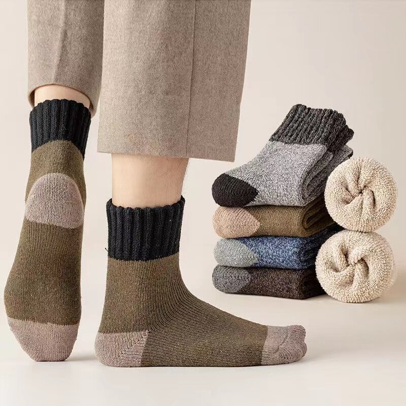 Calcetines de lana supergruesos para hombre y mujer, medias de Color sólido con costuras cálidas, Retro, para nieve, regalos, 5 pares
