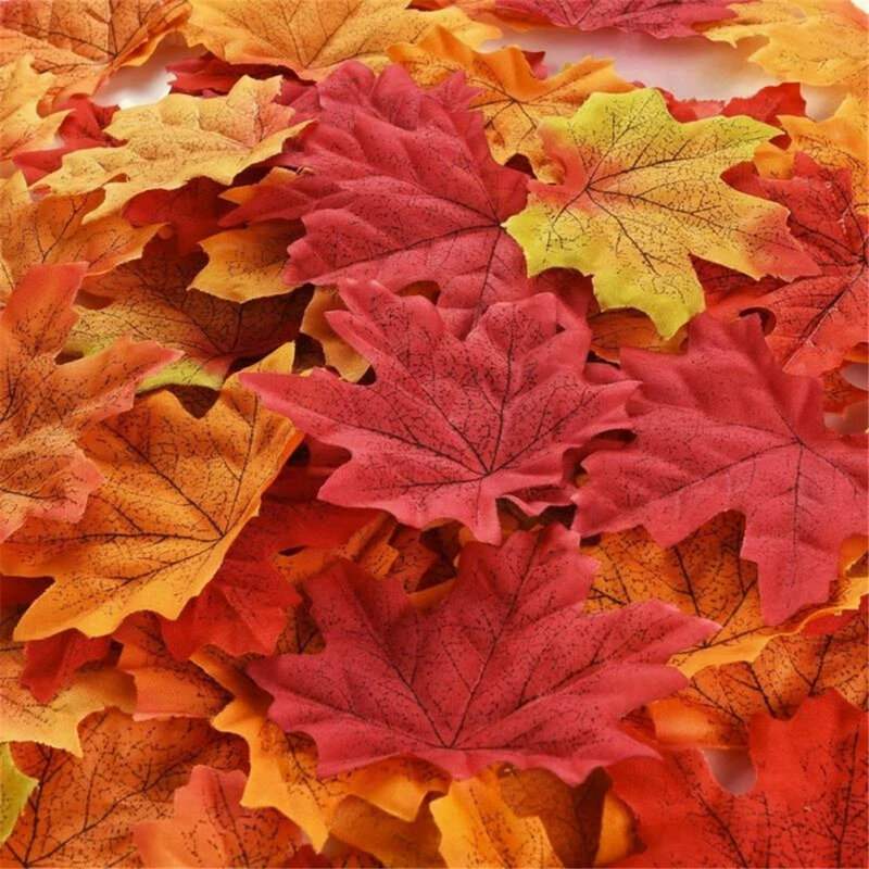 100PCS Autumn Artificial Maple Leaf Fall Fake Silk Leaves Craft Christmas Halloween Wedding Party Decor Photography Props