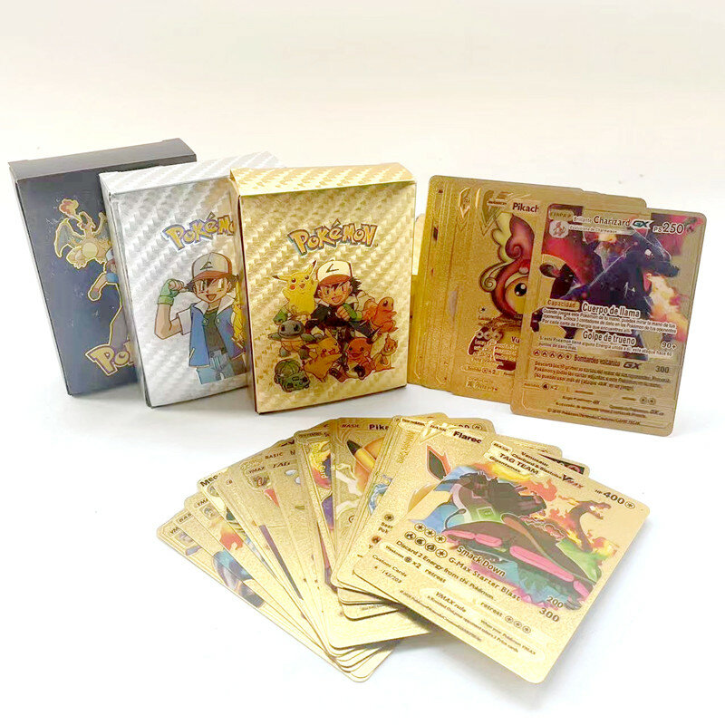 2021 25-54 Pokemon karty metalowy na kartę V karty PIKACHU Charizard złoty Vmax karty gry dla dzieci kolekcja kart Christmas Gift