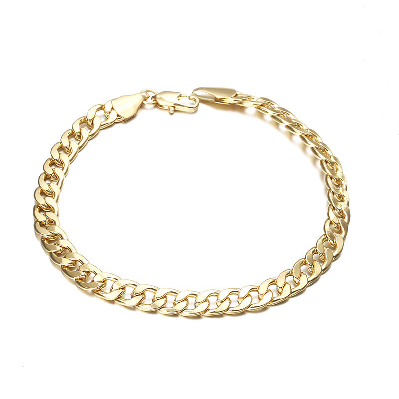 18K Gold Bracelet 6MM Sideways Chain Bracelet Fashion Jewelry Accesories for Woman Men Fashion Wedding Engagement