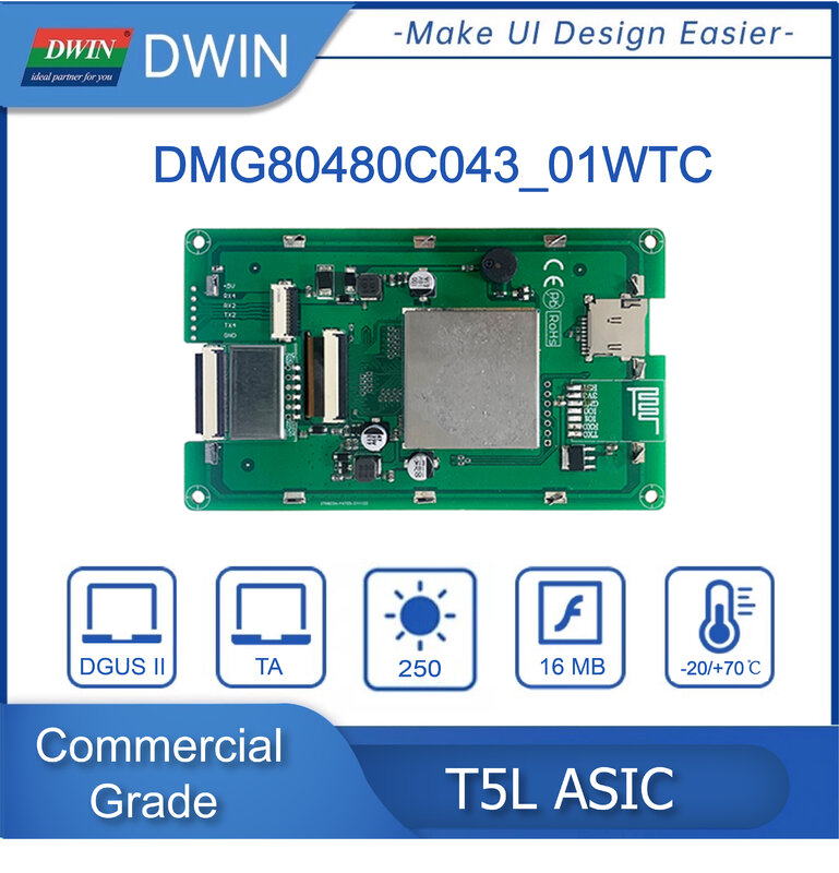 DWIN-Pantalla de repuesto para Arduino STM32, 4,3 pulgadas, 480x800, conectar Ardruino Smart UART TFT LCD, monitores IPS