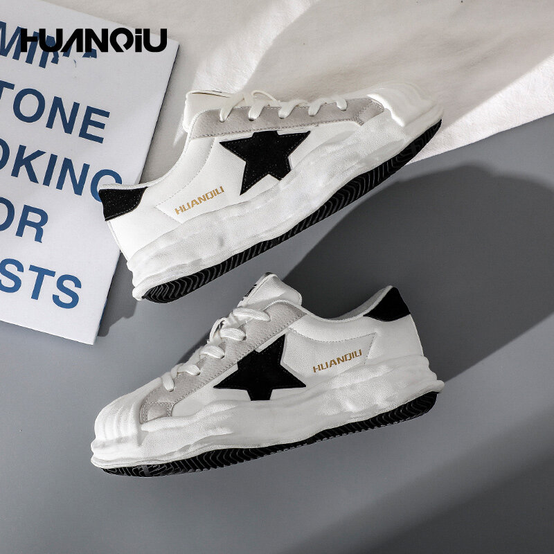 Sneakers HUANQIU 2022 Sepatu Pelarutan Kepala Kerang Baru Sepatu Lari Putih Kecil Papan Kasual Nyaman Serbaguna untuk Wanita