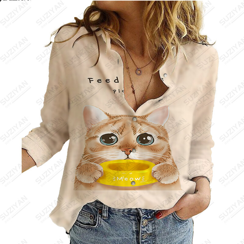 Camisa de manga larga con estampado Animal en 3D para mujer, ropa Kawaii de talla grande, moda de verano, 2023