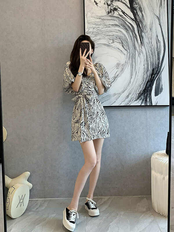 Falda de cintura con estampado de cebra, vestido informal ajustado de temperamento para mujer, tendencia de verano 2022, nueva moda coreana