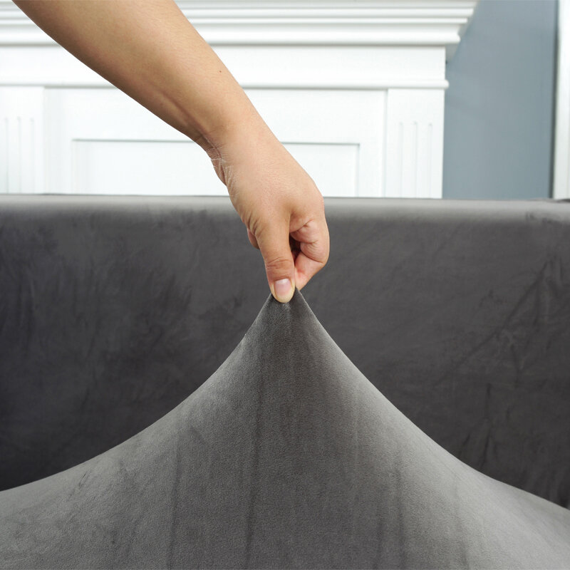 Home Velvet Plush L Shaped Sofa Cover For Living Room Elastic Furniture Couch Slipcover Chaise Longue Corner Sofa Cover Stretch