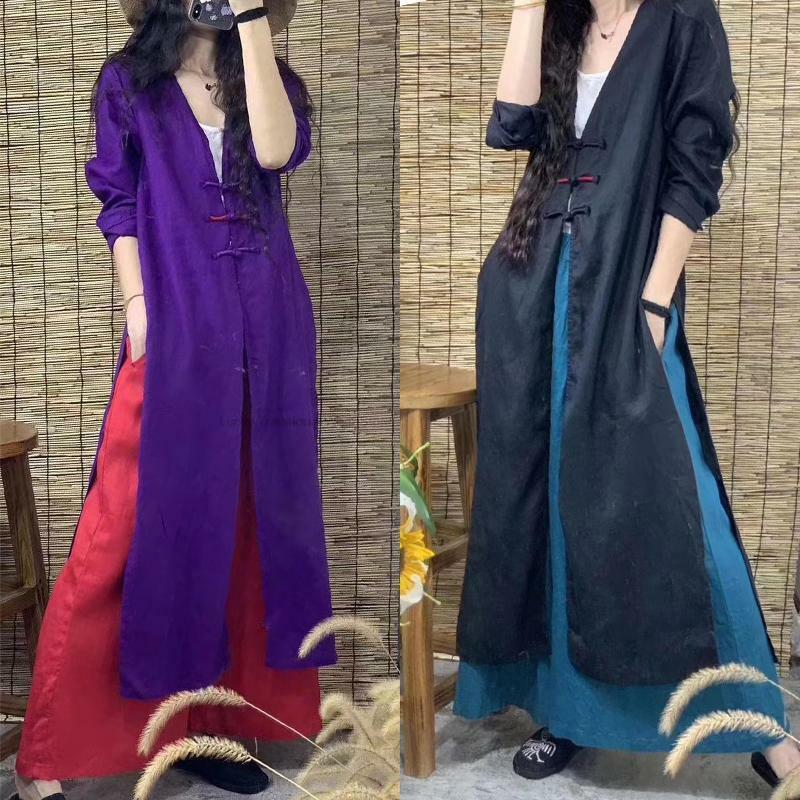 Manteau Cheongsam en coton et lin pour femme, style national chinois, vintage, élégant, style financier, printemps, automne, nouveau