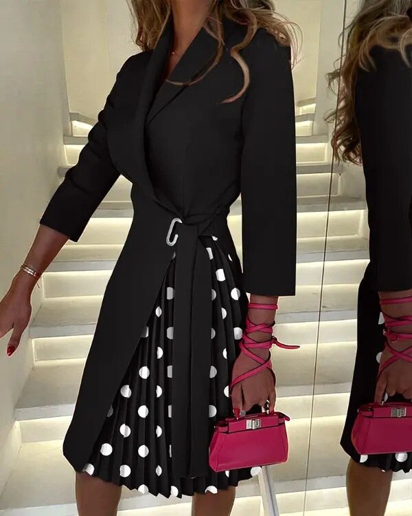 Elegante Revers Taille Blazer Kleid Frauen Casual Puff Langarm Solide Kleid Mode Zweireiher Taste Mit Gürtel Mini Kleider