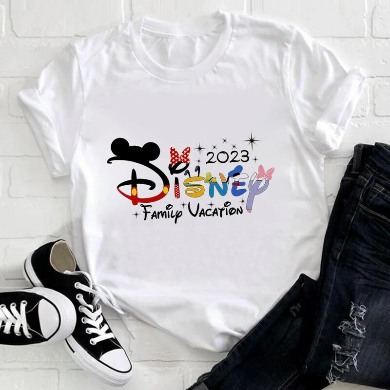 디즈니 미키 마우스 어머니 키즈 T 셔츠 패션 트렌드 가족 일치하는 의상 2023 여름 캐주얼 휴가 로파 익숙한 티셔츠