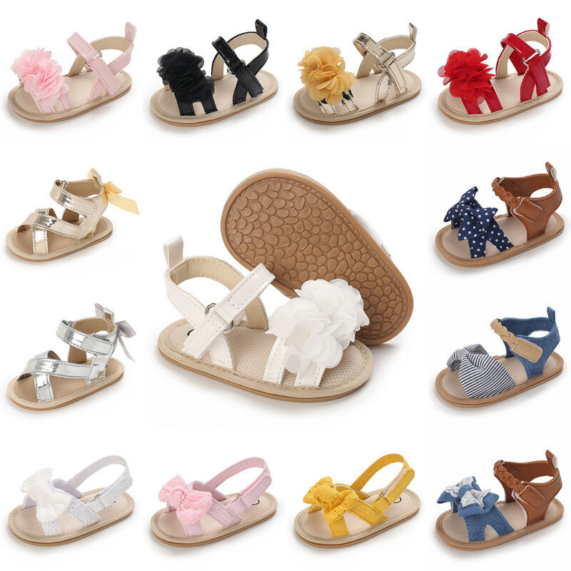 New Infant Baby Shoes Baby Boy Girl Shoes Toddler Flats Summer Sandal Flower Soft Rubber Sole Anti-Slip Crib Shoes First Walker