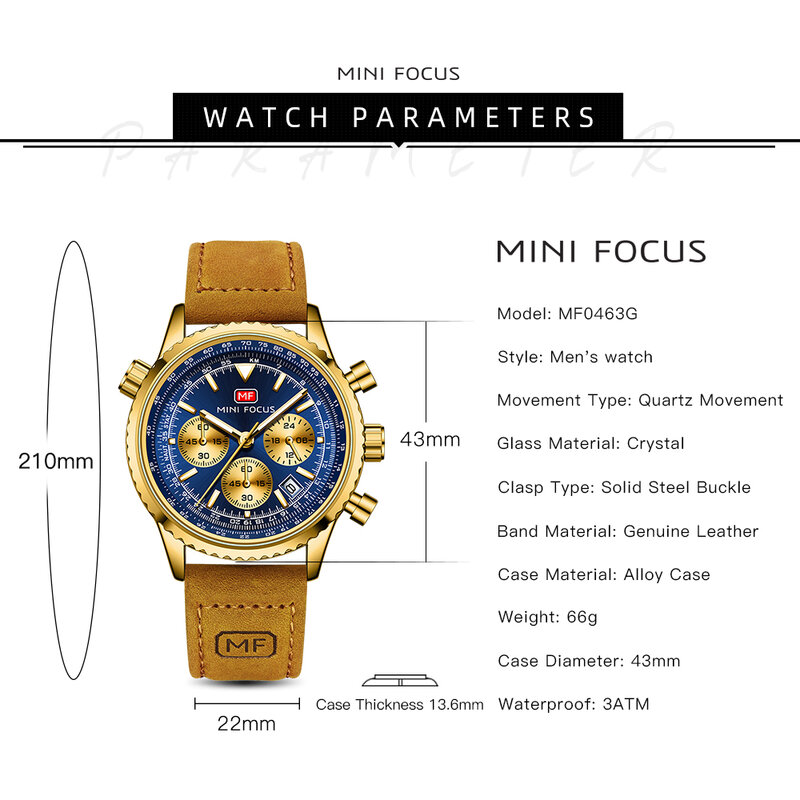 ミニフォーカストップブランドの高級クォーツは男性の防水スポーツメンズ腕時計軍事レザーストラップ часы мужские наручные