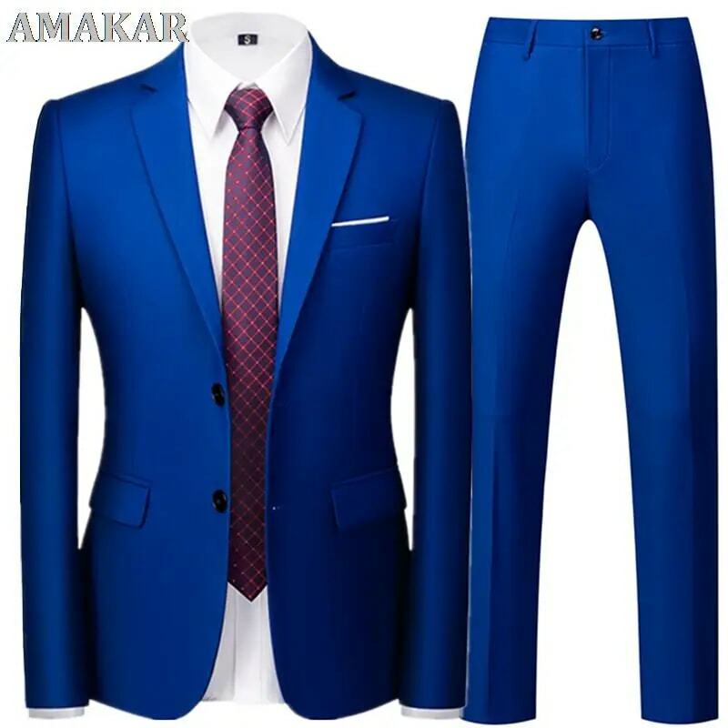 2022 primavera outono moda novos negócios masculinos casuais ternos de cor sólida/masculino dois botões blazers jacker casaco calças