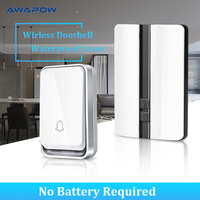 Awapow Self Powered Waterproof Wireless Doorbell Receiver Battery EU UK AU Plug Household Doorbell 150M Remote Control Home Bell