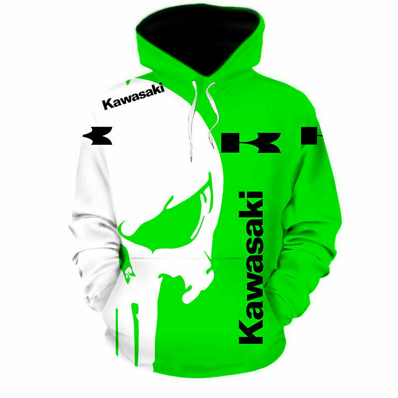 2022 nova moda kawasaki logotipo do hoodie 3d impressão digital homem harajuku jaqueta casual roupas da motocicleta zip verde hoodi