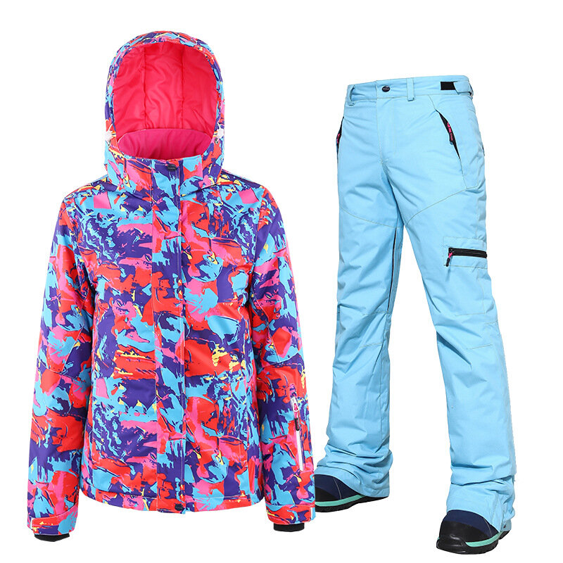 SEARIPE Conjunto de traje de esquí para mujer, ropa térmica, cortavientos impermeable, chaqueta cálida de invierno, abrigos de Snowboard, pantalones, equipo al aire libre