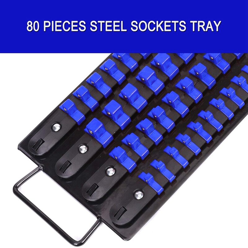 BMDT-1 Piece Socket Holder, Socket Organizer Tray, Can Hold 80 Sockets (26X1/4In, 30X3/8In, 24X1/2In)