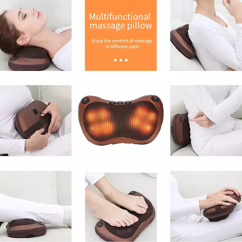 Cuscino per massaggio vibratore per la testa 8D riscaldamento elettrico per la schiena impastare cuscino per terapia a infrarossi massaggiatore per il collo shiatsu