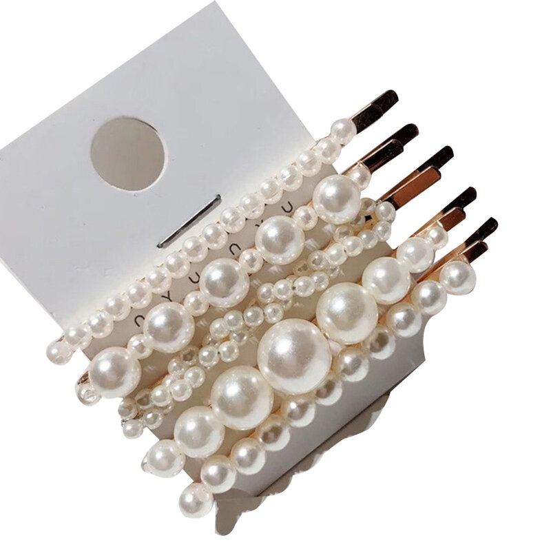 5pcs Set di fermagli per capelli con perline di perle barrette semplici di moda per gioielli da donna 5 pezzi Set di fermagli per capelli con perline di perle per donne H9