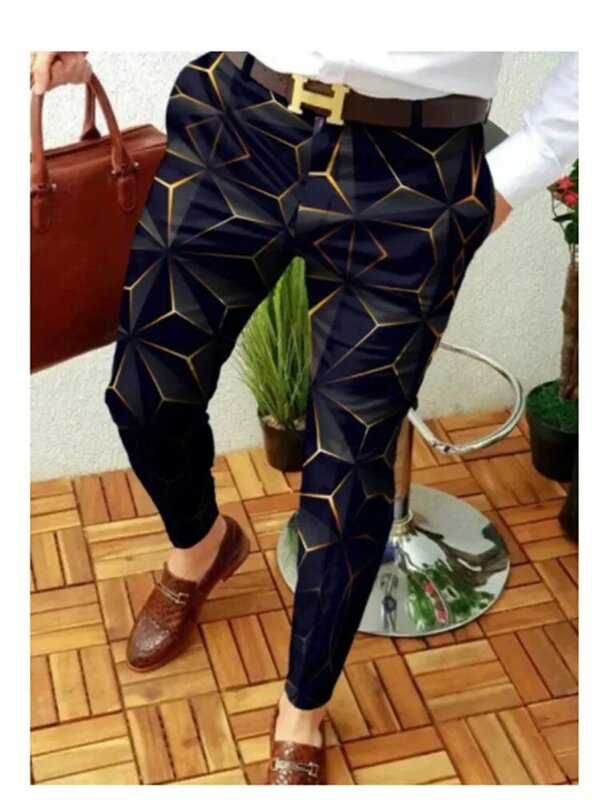 Брюки-Карандаш мужские в полную длину, повседневные облегающие штаны со средней талией, с квадратным принтом в клетку, весна 2022