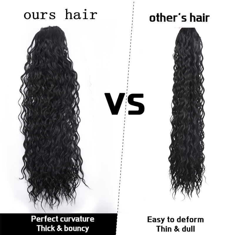 30นิ้วยาวสังเคราะห์ Kinky Curly Drawstring หางม้าสำหรับผู้หญิงปลอมสีดำ Pony Tail Hairpiece คลิปใน Hair Extension