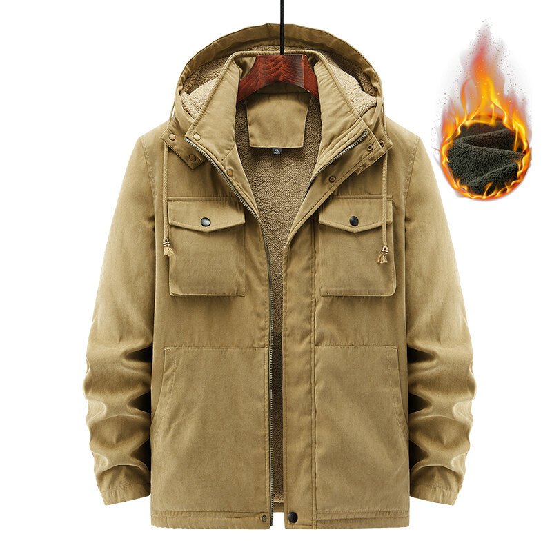 2022 Winter Cargo Military Jacket Men Thick Warm Green Parkas Hooded Clothes Plus Velvet Fashion Oversize 5XL 6XL Pocket Coat