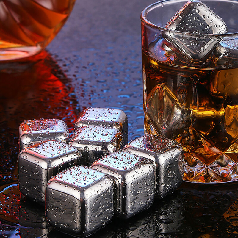 1/2 Pcs Stainless Steel Ice Cubes Set Reusable Chilling Stones for Whiskey Wine Wine Cooling Cube Chilling Rock Party Bar Tool