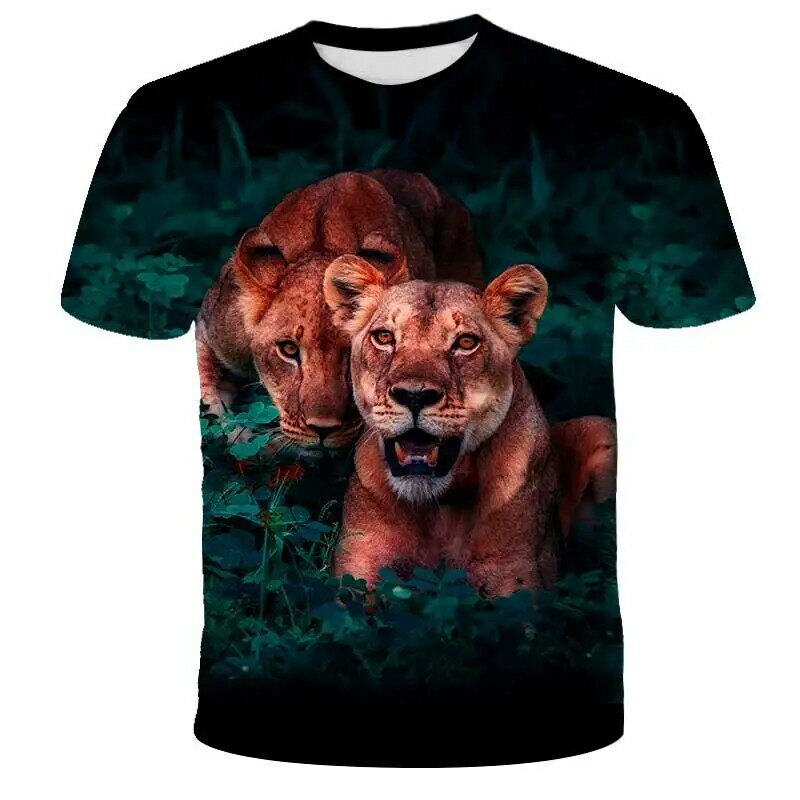 Футболка с 3D рисунком льва, тигра, Повседневная модная футболка с коротким рукавом для мужчин и женщин, для мальчиков и девочек, крутые топы ...