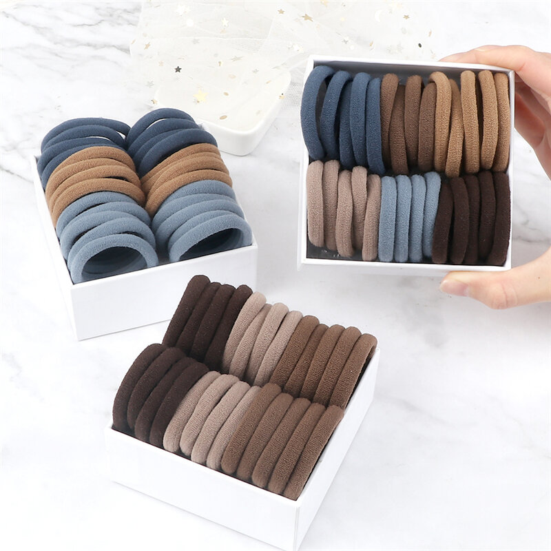 50PCS/Set Women Girls Basic Hair Bands 4cm Simple Solid Colors Elastic Headband Hair Ropes Ties Hair Accessories Ponytail Holder