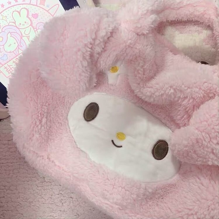 My Melodyed Kuromied Hello Kittyed-Bolso de mano informal de dibujos animados para niña, bolso de hombro de felpa, rosa, lindo