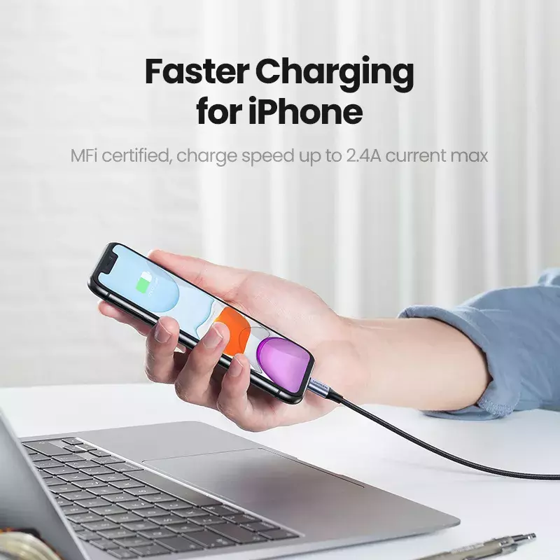 U-G-REEN MFi สาย USB สำหรับ iPhone 13 Mini 2.4A Fast Charging Lightning Cable สำหรับ iPhone 13 Pro Max X XR 11 8 7โทรศัพท์ Cab