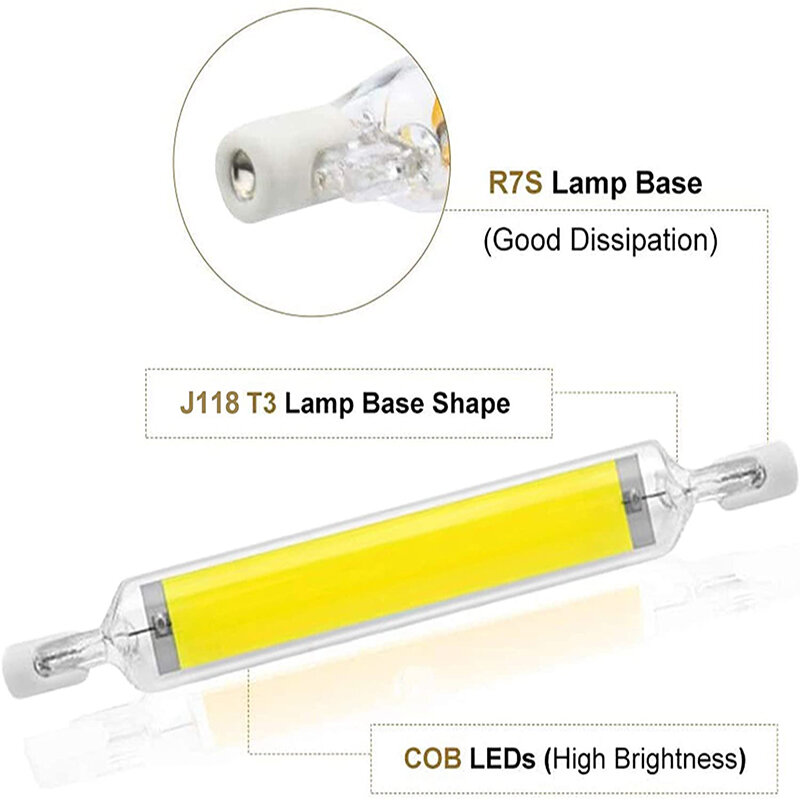 Bombilla LED COB R7S, 78MM, 3W, 5W, 118MM, 7W, 12W, J78, J118, luz de inundación de doble extremo, luces de paisaje, lámpara halógena de reemplazo para el hogar