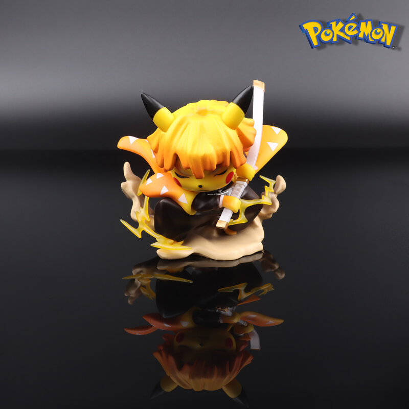 Pokemon Original Tomy Demon Slayer Pikachu Figure Model Dolls Toy Pokemon Pikachu Collection Cospla Anime Model Birthday Gift