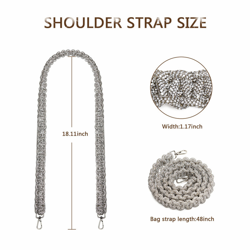 Bling Strap para Crossbody Designer, Crystal Bag Strap, correias trançadas, acessórios para bolsa