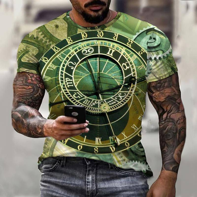 ฤดูร้อนใหม่ผู้ชายที่มีสีสัน Destiny นาฬิกาเสื้อยืดผู้ชาย3D การพิมพ์บทคัดย่อสบายๆแฟชั่นสั้นแขน