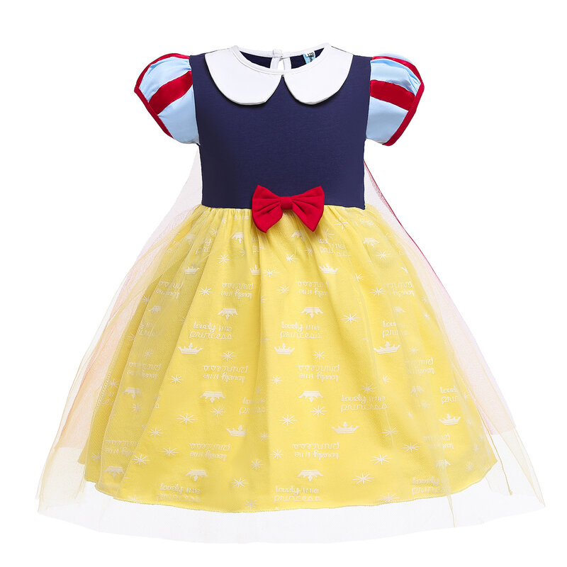 Princess Snow White Dress for Girl Kids Costume Summer Cotton Lantern Sleeve Ball Gown Children Party Birthday Dress