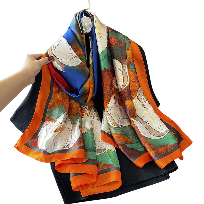 Bufandas de seda de marca de lujo para mujer, chal suave de diseño europeo, bandana de playa, silenciador de pareo, 180x90cm